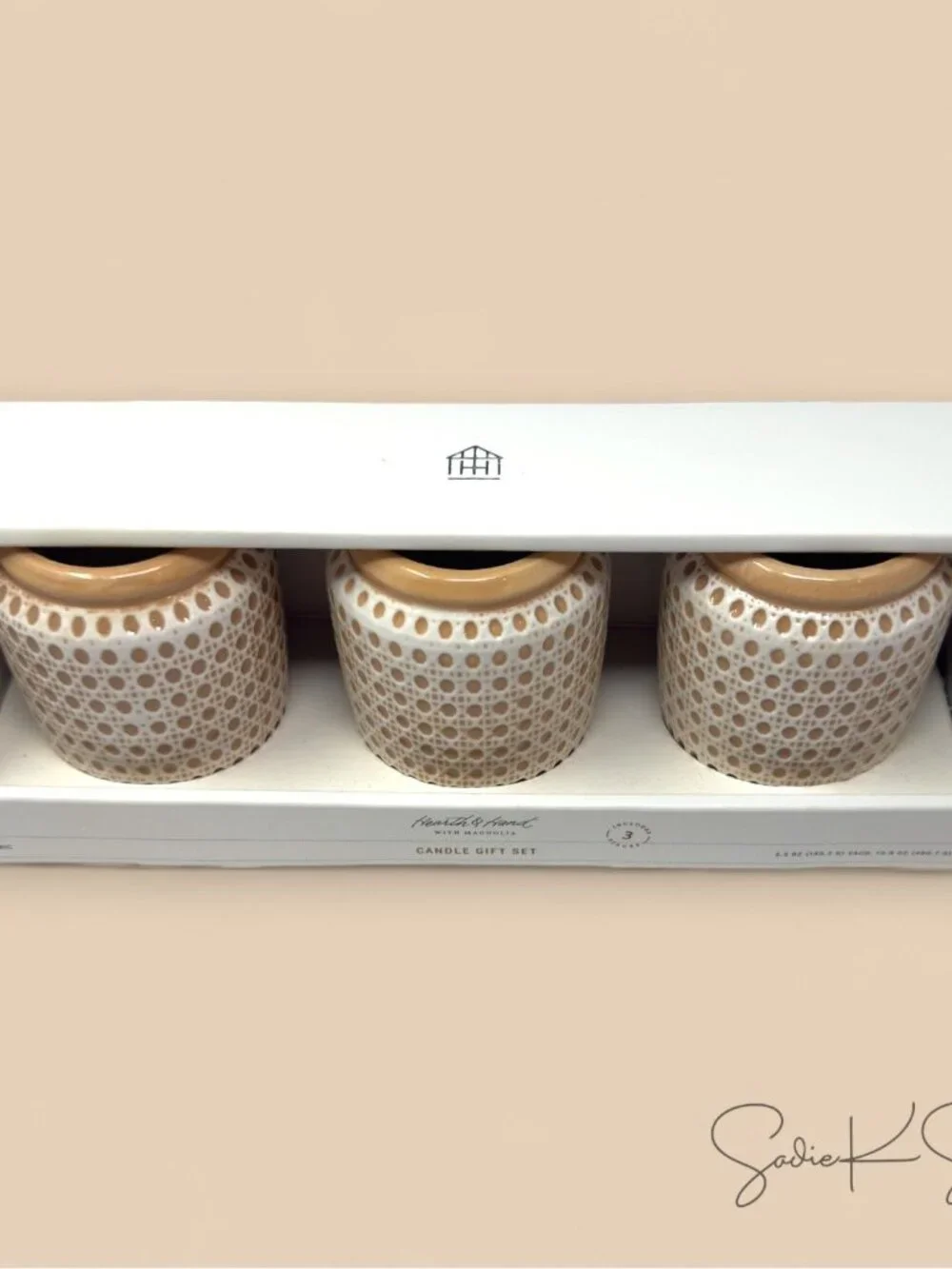 3ct Embossed Caning‎ Ceramic Candle Gift Set - Hearth & Hand Magnolia, Target